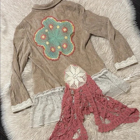 Bohemian Tan Jacket with Crochet Details